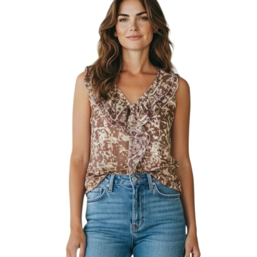 ANN TAYLOR LOFT RUFFLE SLEEVELESS BLOUSE SZ.SP EUC.